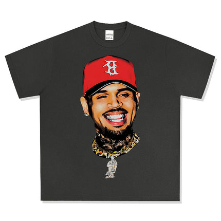 Cross-Border American Retro Chris Brown Chris Brown Printed Short-Sleeve T-Shirt Heavy Trendy Brand Versatile High Street