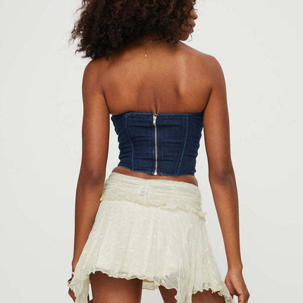 2024 European and American Sexy Spice Girls Amazon Cross-border Sexy Double Lace Irregular Lace Low Waist Mini Skirt