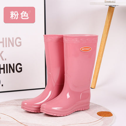 Women's Rain Shoes Korean Style Fashionable Mid-barrel High-bark Rain Boots Thick Sole Non-slip Waterproof Plus Cotton Velvet Warm Cover Shoes Outdoor Water Shoes