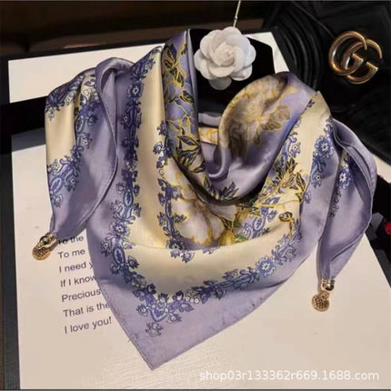 2024 New Magnetic Buckle Silks and Satins Square Scarf Women's Spring and Autum Scarf High-end Decorative Triangle Scarf Neck Protector