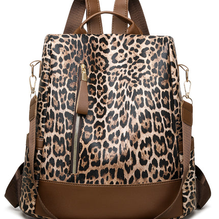 Cross-border New Fashion Simple Leopard Print Backpack Women's Casual All-match Travel Large Capacity Anti-theft Backpack