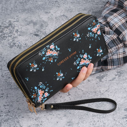 Cross-Border Label Long Versatile Double Zipper Korean Style Student Floral Large Capacity Phone Bag Clutch Soft Coin Purse