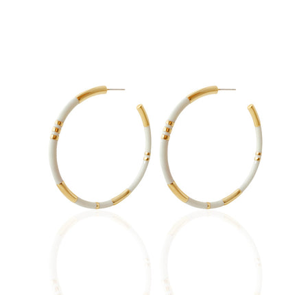 European and American niche design brass gold-plated handmade enamel bamboo 925 silver needle big ear ring earrings earrings for women