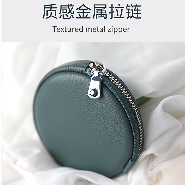 Mini Round Genuine Leather Small Coin Purse Bag Mother's Cowhide Women's Small Children's Zipper Key Coin Earphone Bag