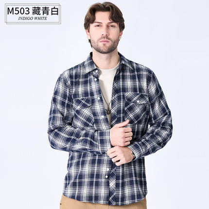 2026 Spring Cross-Border Trade American Retro Flannel Men's Long-Sleeve Brushed Plaid Shirt Men's Cool Jacket