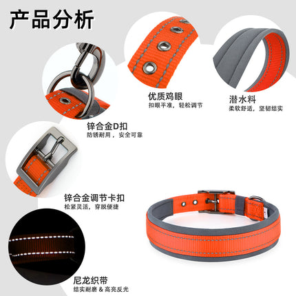 Diving Material Dog Collar Customizable Name Comfortable Neck Sleeve Large and Medium Small Dog Reflective Pet Collar