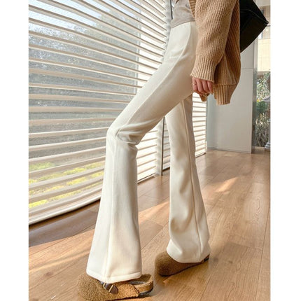 apricot Flared Pants Women's Fall/Winter 2024 New American Style Slim-Fit Casual fleece-lined Pants High Waist Slim Look Trendy Pants