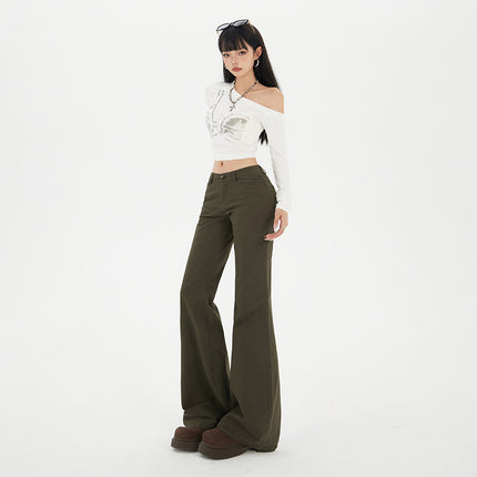 Raccoon House # American Retro Hot Girl Low-Waist Bell-Bottom Pants Autumn New Slim Fit Stretchy Versatile Jeans for Women