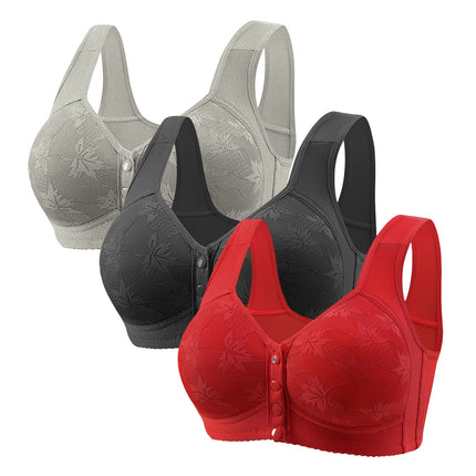 Large Cup 288【3-Piece Set】Cross-Border Front-Clasp Bra, Large Size, Vest-Style, Push-Up, Wireless, Thin Style