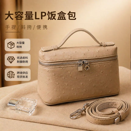 2025 New Cosmetic Bag Cross-Border Fashion Lp19 Lunch Box Bag Second Generation Ostrich Leather Handbag Crossbody Bag for Women