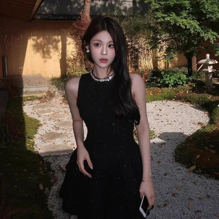 Beautiful Hot Girl Waist Dress Women's French Style Elegant Daughter High-End Little Black Dress Birthday Dress Short Skirt