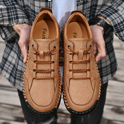 Cross-Border Hot-Selling Spring and Summer New Products Hand-Stitched Casual Men's Shoes Fashionable Soft Sole Versatile Breathable Leather Shoes