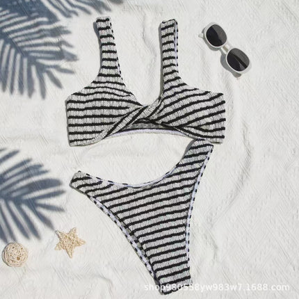 2025 Foreign Trade New Bikini Swimwear Women's Split Wave Cloth Sexy Lace-up Bikini Swimsuit