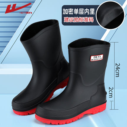 Pull Back New Fashion Men's Rain Boots Mid-Tube Rubber Shoes Water Shoes Non-Slip Wear-Resistant Car Wash Work Waterproof Shoes Warm Winter