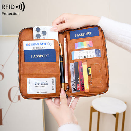 Cross-border New RFID Anti-magnetic Wallet Zipper Passport Bag Certificate Bag Air Ticket Storage Bag Multifunctional Passport Wallet