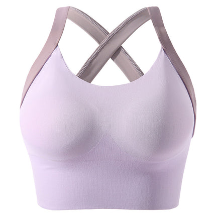 European and American Foreign Trade Sports Bra for Women, Color-Blocking Running Shockproof Yoga Vest, Wireless Push-Up Anti-Sagging Bra