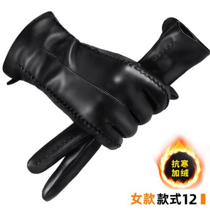 Wholesale men's leather gloves winter riding warm waterproof windproof fleece-lined thickened Korean gloves women driving touch screen