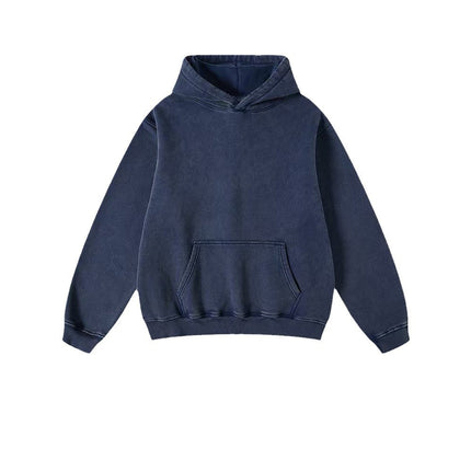 2026 Autumn/Winter Heavyweight Fleece-Lined Thickened European and American Retro Cross-Border Washed Sweatshirt Men's Trendy Sports Hoodie Men's Hooded Sweatshirt