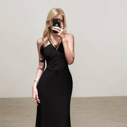 2025 New Style Socialite Dress Cross-border New Entry Light Luxury V-neck Bead Slim-fit Long Slim-fit Party dress