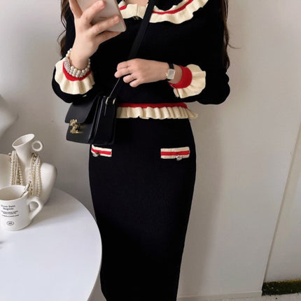Foreign trade women's clothing Korean-style INS fashion age-reducing high-grade doll collar top + hip skirt two-piece suit