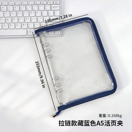 Japanese A5 Transparent Loose-leaf Black Glitter Zipper 6-hole Notebook Ins Style Star Chaser Ledger PVC Case