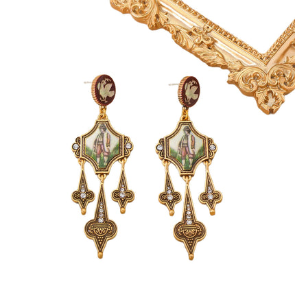 Vintage 925 Silver Needle European and American Fashion Retro Character Portrait Long Tassel Earrings