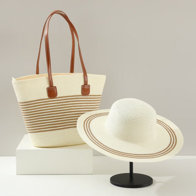 Straw hat straw woven bag two-piece set sun hat large brim large capacity tote bag cross-border hot straw woven bag suit tide