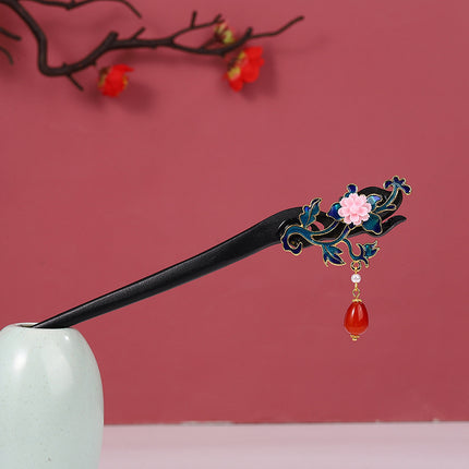 Antique Hairpin Tassel Step Wooden Hairpin Imitation Ebony Headwear Disc Hair Han Clothes Accessories Hair-pulled Ancient Clothes Hair Women