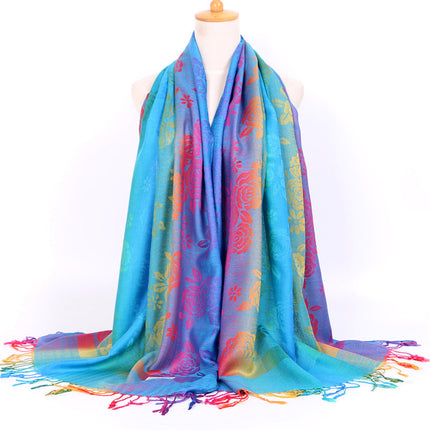 Ethnic Style Women's Vintage Jacquard Scarf Jacquard Cotton Feather Travel Spring and Autumn Long Shawl Warm Air Conditioning D01