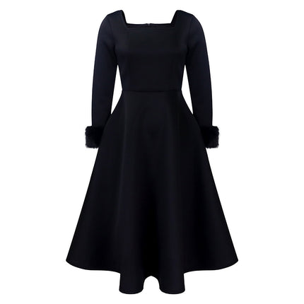 D451 Party Dress Independent Station Winter Elegant Fur Decoration Large Skirt Dress African Dress