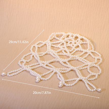 Handmade Beaded Pearl Mesh Hat Hair Net Bridal Dress Headdress Exotic Style High-End Niche Water Drop Hair Hoop Hair Cover