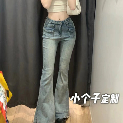 Vintage Women's Jeans Autumn Slim Fit Bootcut Pants Petite Slimming Flared Pants High-Waisted Drape Floor-Length Trousers