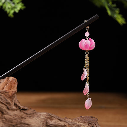 Antique Hairpin Tassel Step Wooden Hairpin Imitation Ebony Headwear Disc Hair Han Clothes Accessories Hair-pulled Ancient Clothes Hair Women