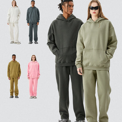 Tilani Men's Clothing 2026 Spring and Autumn Solid Color Basic Sports Suit American Style Trendy Brand Fleece-Lined Thickened Sweatshirt and Sweatpants