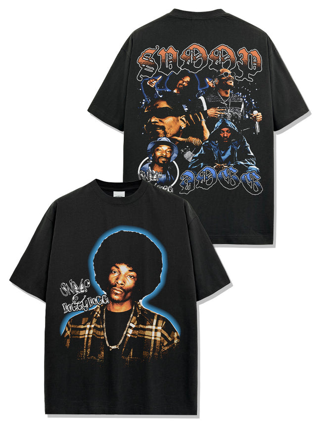 Cross-border Retro Snoopy Dog SNOOP DOGG Printed Short-sleeved T-shirt Washed Long-sleeved Casual Hooded Sweatshirt