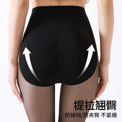 Black silk skin-transparent water light socks light leg artifact abdominal hip high waist high elastic plus size thickened one-piece pants women