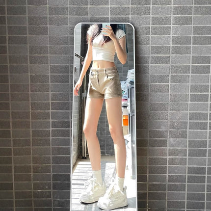 American Retro High Street Summer Hot Pants Hot Girl Design Khaki Personalized Denim Shorts for Women Slimming Students