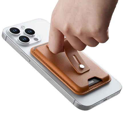 Foreign Trade Factory Strong Magnetic Leather Apple Magnetic Card Holder Card Case Mobile Phone Ring Holder Stand in Stock, Can Be Customized with Logo