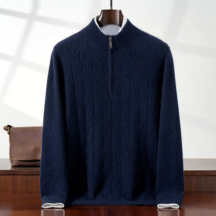 Cashmere Sweater 2025 Autumn/Winter New Men's Half-Turtleneck Short Cable Knit Base Sweater