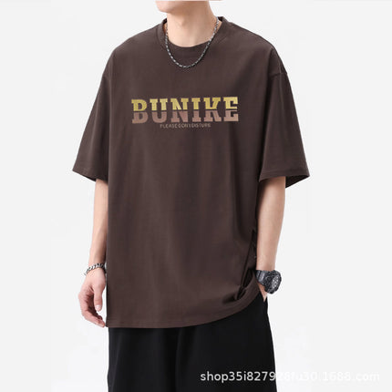 High-end three-pin cotton short-sleeved T-shirt men's three-dimensional flocking brushed silicone design top American fashion brand T-shirt
