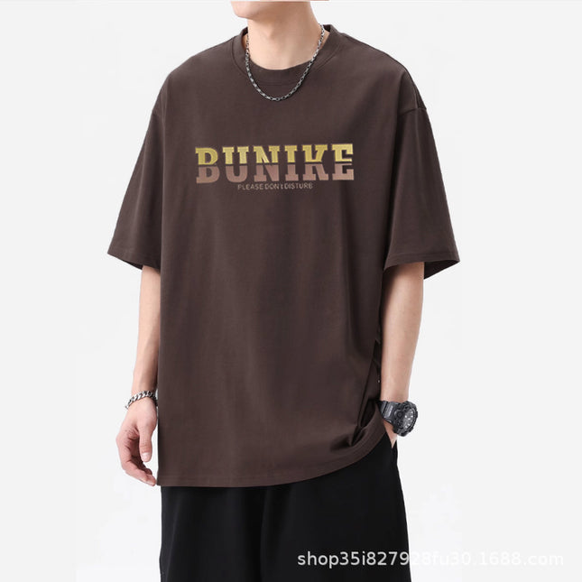 High-end three-pin cotton short-sleeved T-shirt men's three-dimensional flocking brushed silicone design top American fashion brand T-shirt