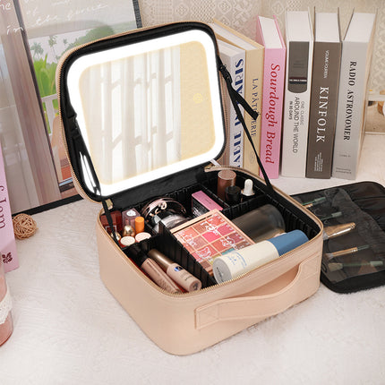 New Style Cosmetic Bag with Light and Mirror Led Light Rechargeable Portable Travel Makeup Cosmetics Cosmetics Bag Ins Style