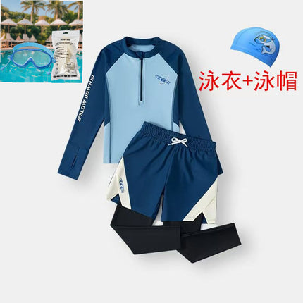 Baby Boy, Middle and Large Children, Slim Long-Sleeved Split Swimsuit Suit, Super Fairy Cut Out Kindergarten Summer Sports Three-Piece Suit