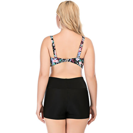 AliExpress hot selling summer hot spring conservative floral swimsuit plus size split high waist boxer swimsuit factory wholesale