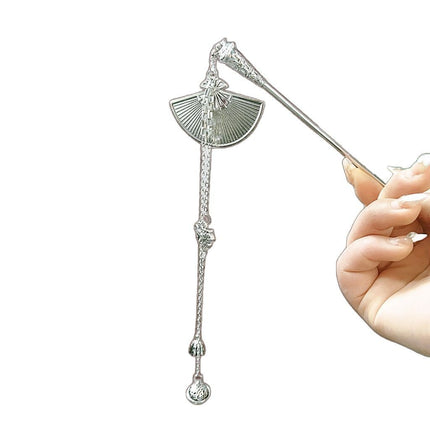 Antique Silver Fan Hanging Bell Hairpin Chinese High-end Hairpin Hair Hairpin Women's Hanfu Accessories Hair Accessories Xiuhe Headdress