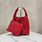 Red + woven bag + leather shoulder strap