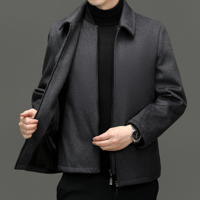Men's Lapel Woolen Tops Autumn and Winter Business Casual Removable Liner Multi-Color Fashion Warm Top
