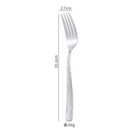 Cross-border 304 Stainless Steel Knife, Fork and Spoon Tableware Hotel Western Food Square Handle Thickened Water Cube Hammer Steak Knife, Fork and Spoon
