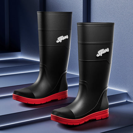 Bundle High-bark Men's Rain Boots Trendy Cool Men's Mid-high Rain Boots Climbing Patrol Waterproof Shoes Non-slip Rubber Shoes Men's Water Boots