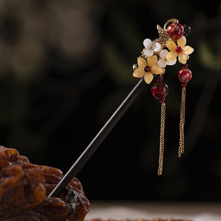 Antique Hairpin Tassel Step Wooden Hairpin Imitation Ebony Headwear Disc Hair Han Clothes Accessories Hair-pulled Ancient Clothes Hair Women